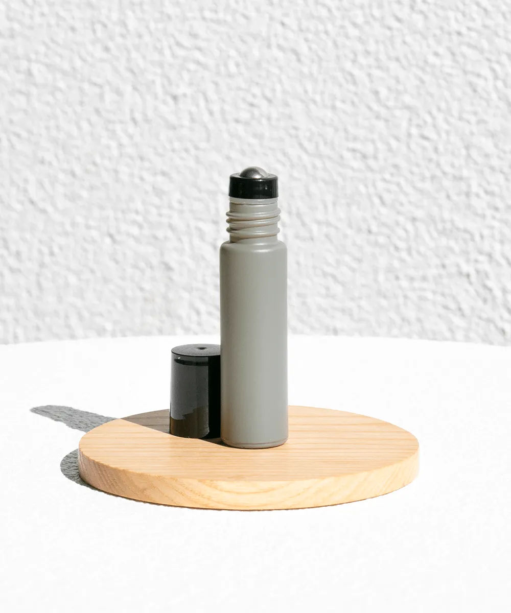10ml Grey Glass Roller Bottle - Black Lid