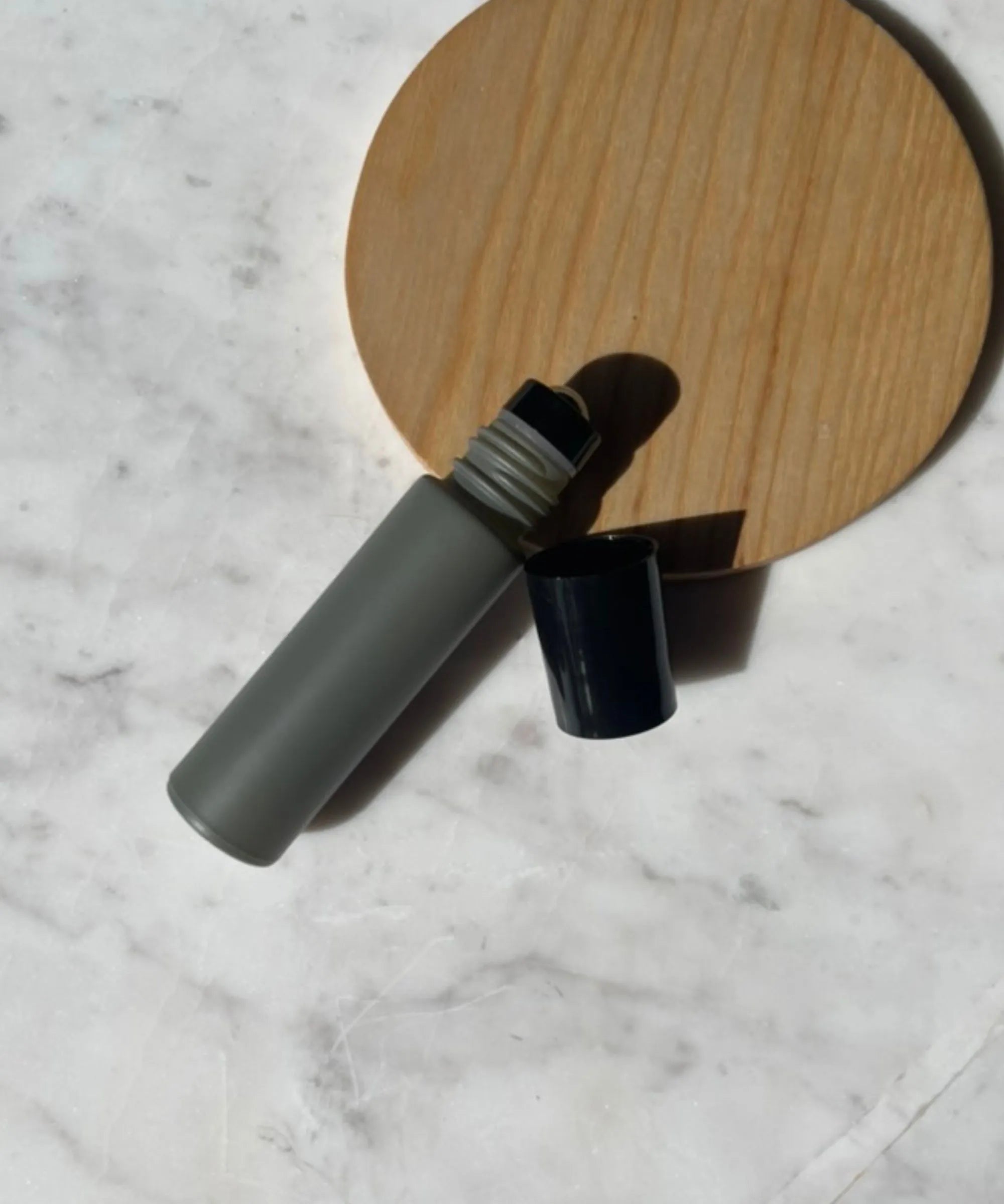 10ml Grey Glass Roller Bottle - Black Lid